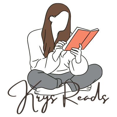 Signature: female sitting cross-legged, reading a book, text below reads: Krys Reads
